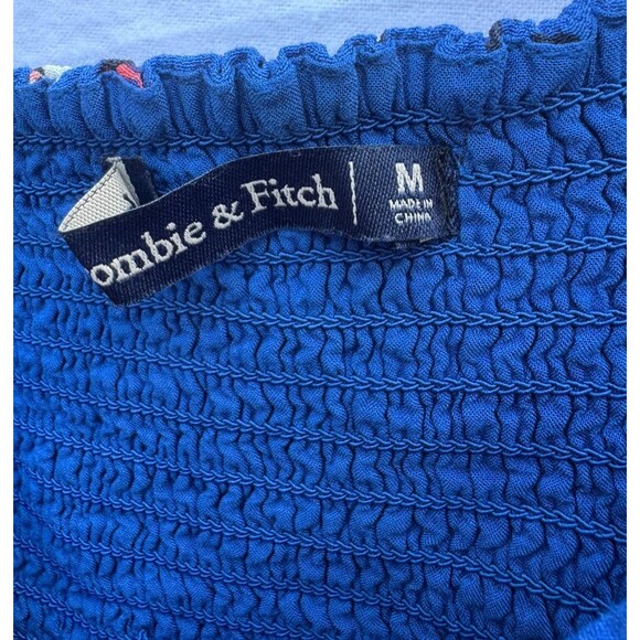 Abercrombie & Fitch Floral Smocked Crop Top Blue Tank Cami Women’s Size M Boho - Picture 3 of 4